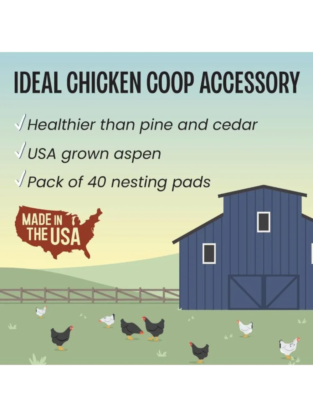 Coop Nesting Pads for Chickens - USA Grown Aspen Excelsior Liners, 13x13, 40
